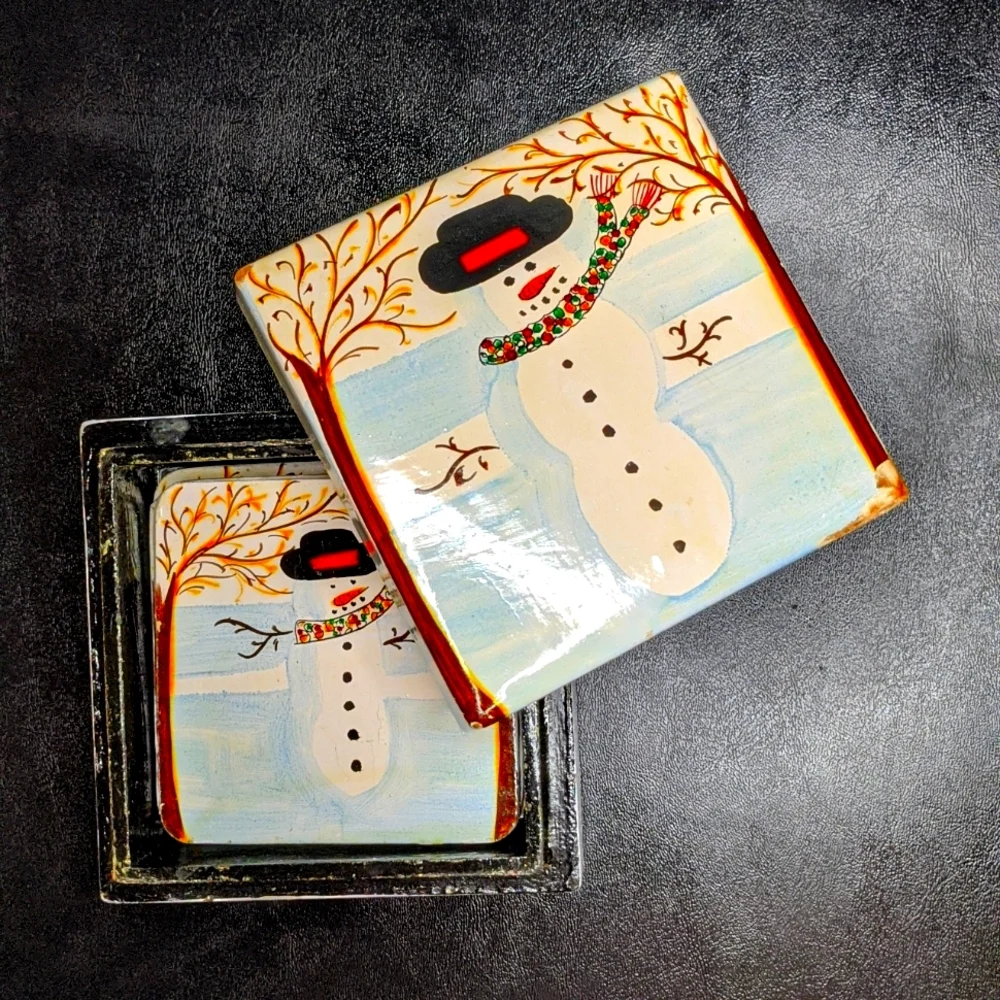 Painted Snowman Coasters Six with Box - Picture 1 of 4